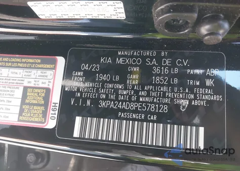 2023 Kia Rio S z USA, uszkodzony, nr VIN 3KPA24AD8PE578128
